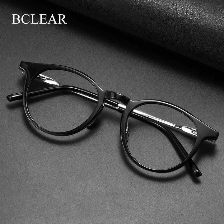 Bclear Unisex Full Rim Round Square Acetate Titanium Eyeglasses 298111