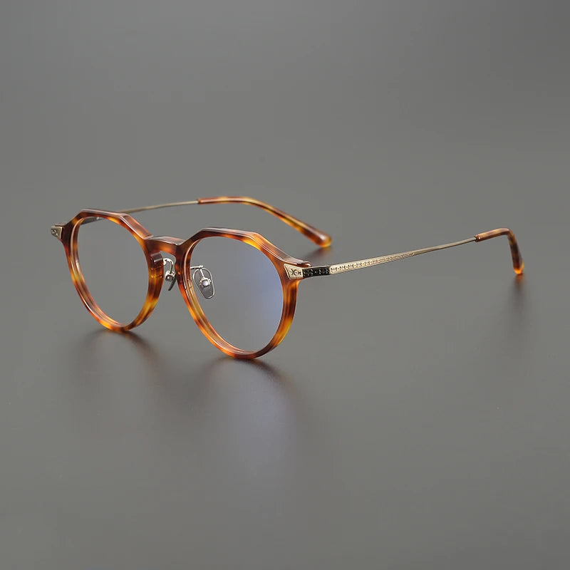 Black Mask Unisex Full Rim Round Acetate Titanium Eyeglasses N036 Full Rim Black Mask Amber-Bronze  