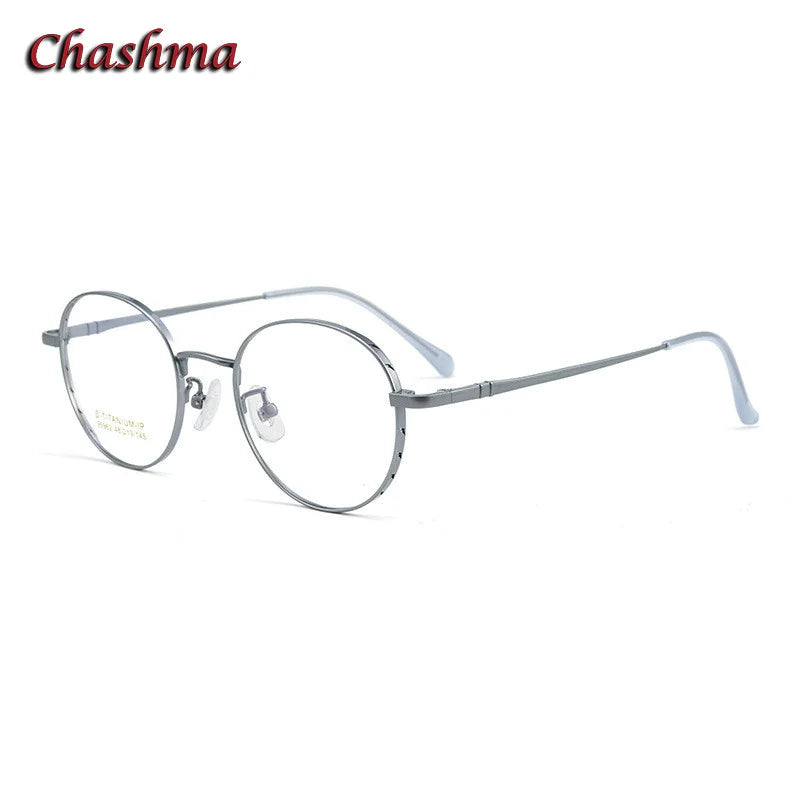 Chashma Ochki Unisex Full Rim Small Round Titanium Eyeglasses 95962 Full Rim Chashma Ochki Silver  