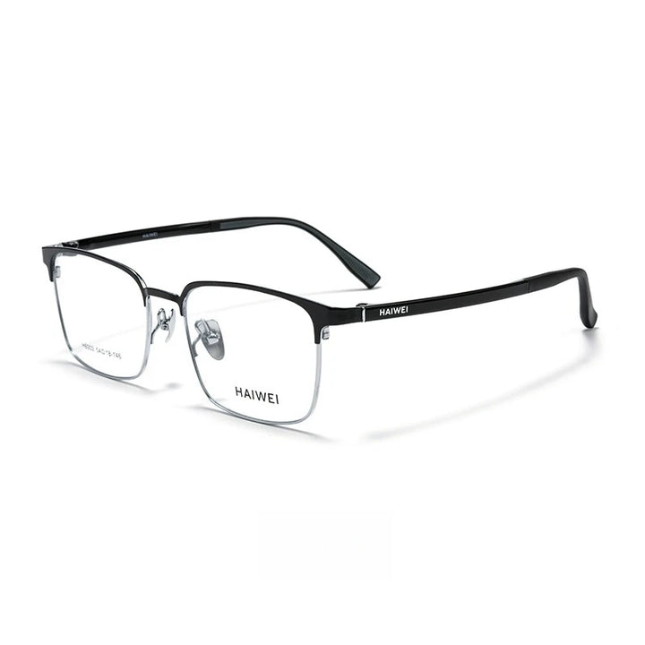 Yimaruili Men's Full Rim Square Ultem Alloy Eyeglasses 460026 Full Rim Yimaruili Eyeglasses Black Silver