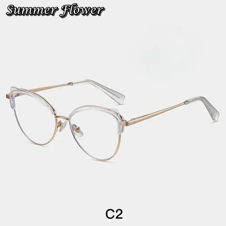 Summer Flower Women's Full Rim Oval Cat Eye Tr 90 Alloy Eyeglasses 87324