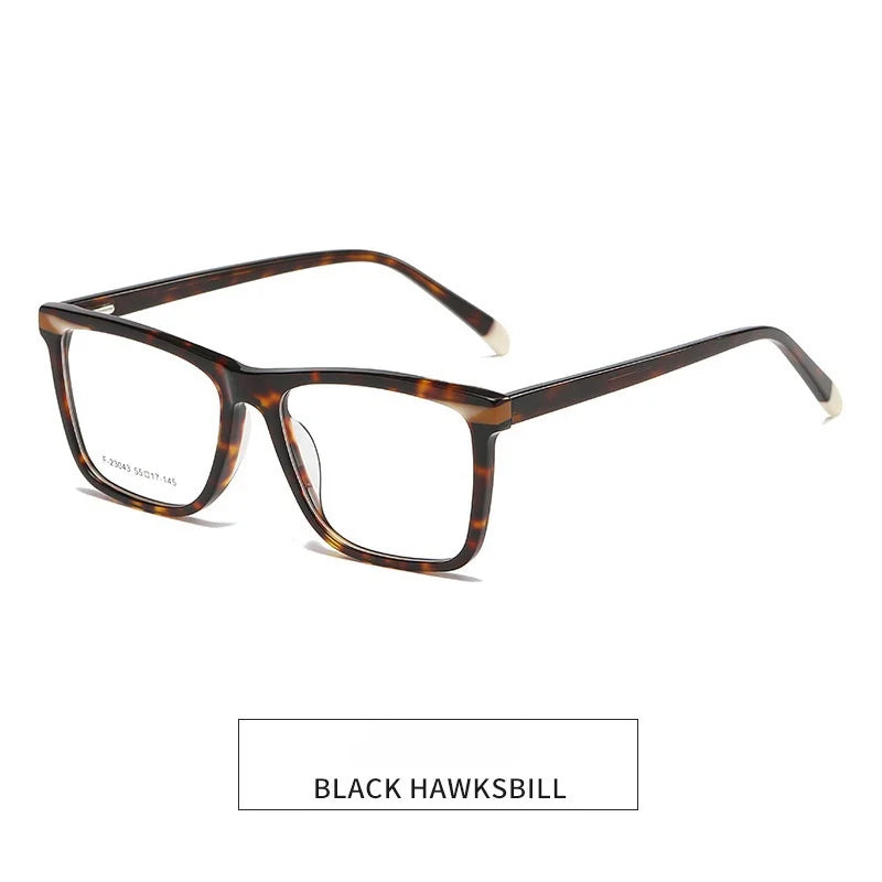 KatKani Men's Full Rim Square Acetate Eyeglasses F23043 Full Rim KatKani Eyeglasses Black Hawksbill  