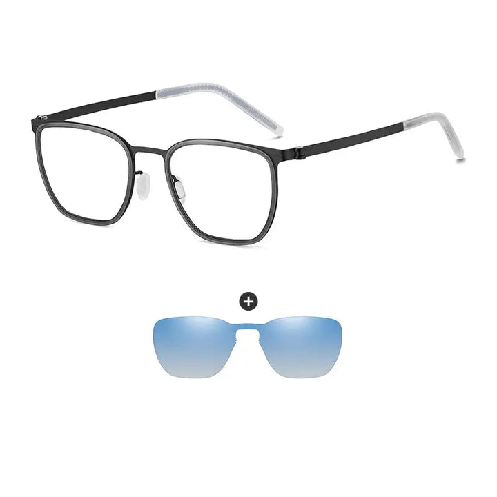 Gmei 790849 Unisex Full Rim Square Steel Frames Clip On Sunglasses FuzWeb