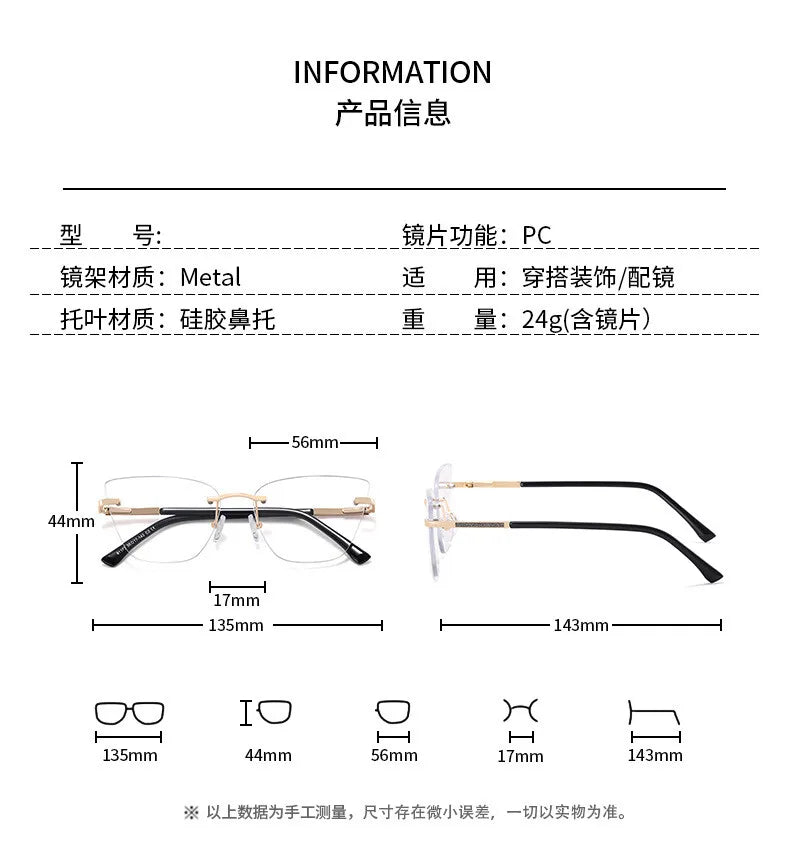 CCspace Women's Rimless Oval Cat Eye Tr 90 Alloy Reading Glasses 312720