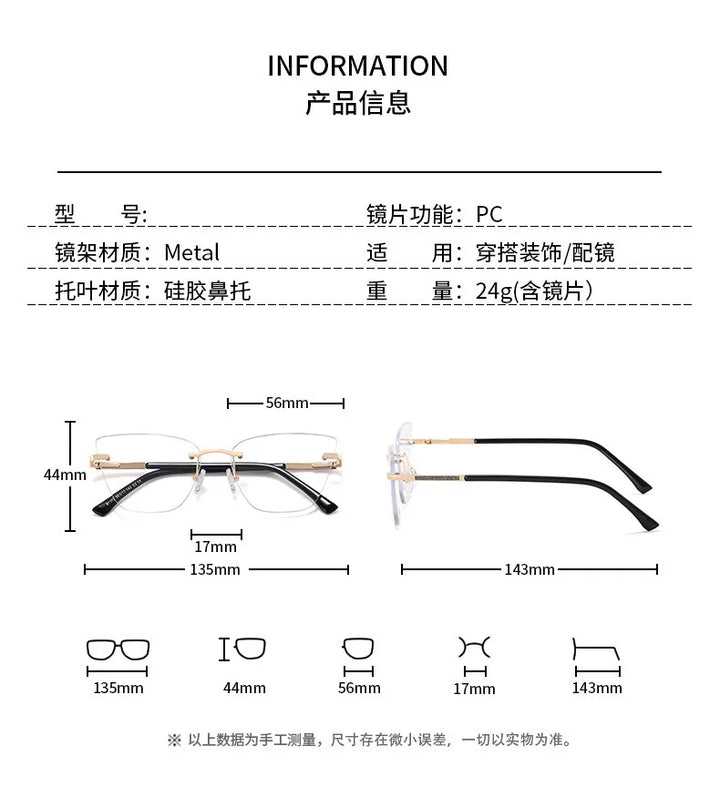 CCspace Women's Rimless Oval Cat Eye Tr 90 Alloy Reading Glasses 312720
