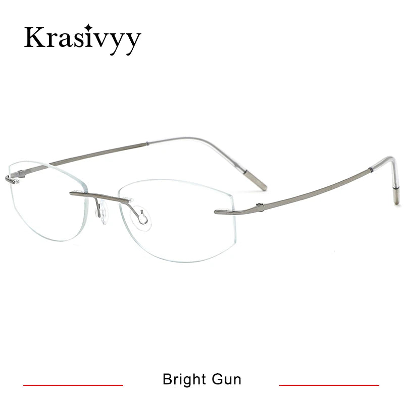 Krasivyy Women's Rimless Square Oval Screwless Titanium Eyeglasses 24106 Rimless Krasivyy Bright Gun