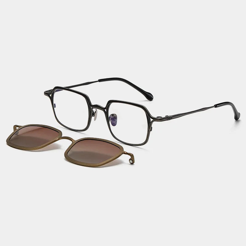 Black Mask Unisex Full Rim Square Titanium Eyeglasses Clip On Sunglasses
