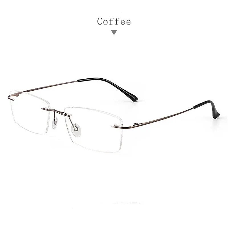 Hdcrafter Unisex Rimless Square Titanium Eyeglasses S8161 Rimless Hdcrafter Eyeglasses Coffee  
