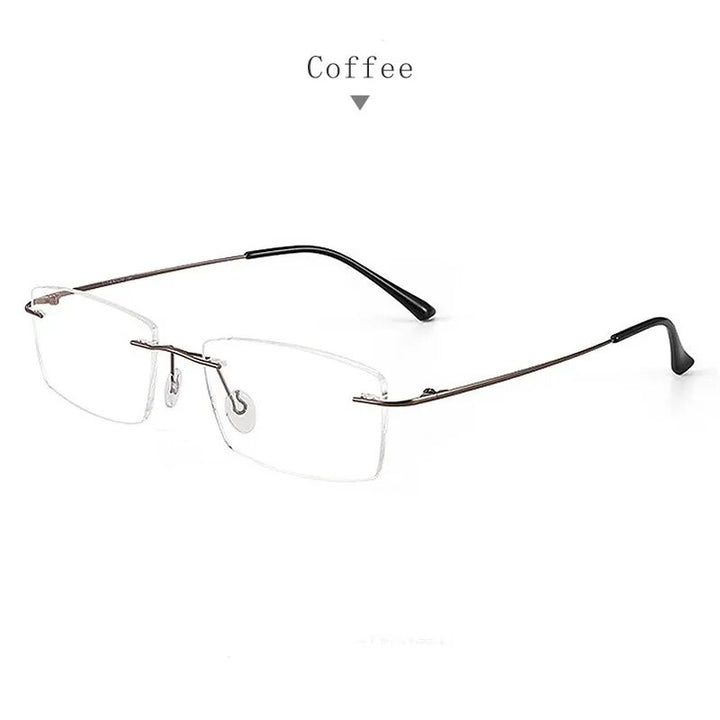 Hdcrafter Unisex Rimless Square Titanium Eyeglasses S8161 Rimless Hdcrafter Eyeglasses Coffee  
