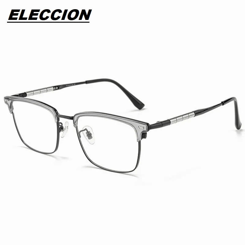 Eleccion Unisex Full Rim Square Acetate Titanium Eyeglasses 69839 Full Rim Eleccion Gray - Black