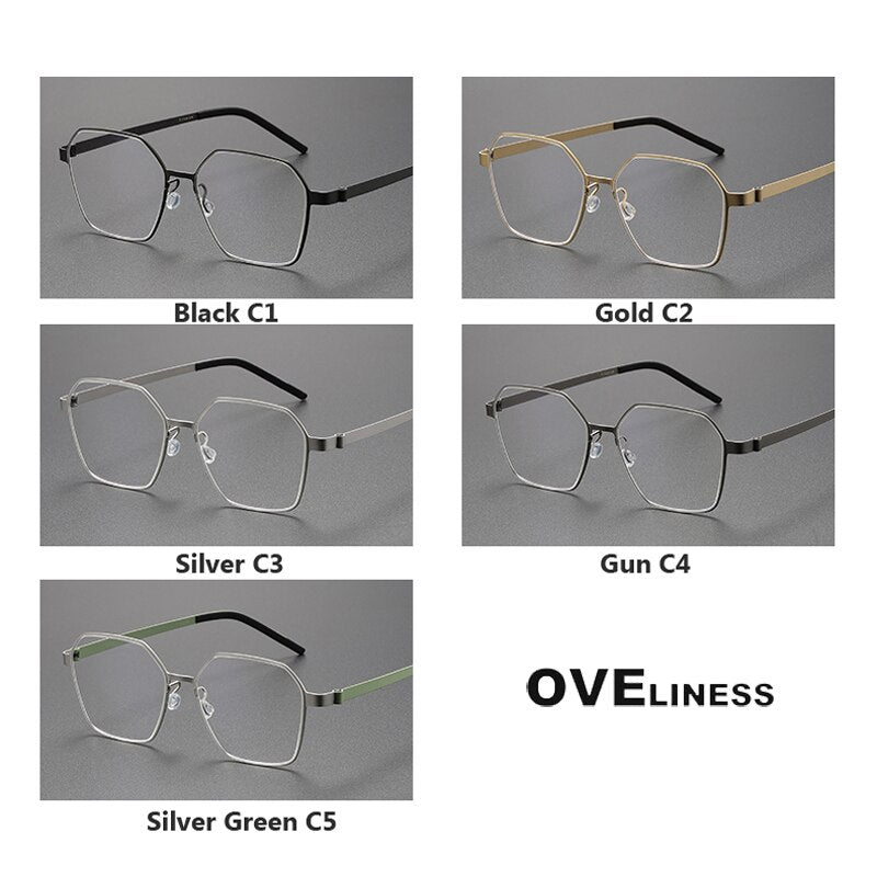 Oveliness Unisex Full Rim Polygon Titanium Eyeglasses 9624 Full Rim Oveliness   