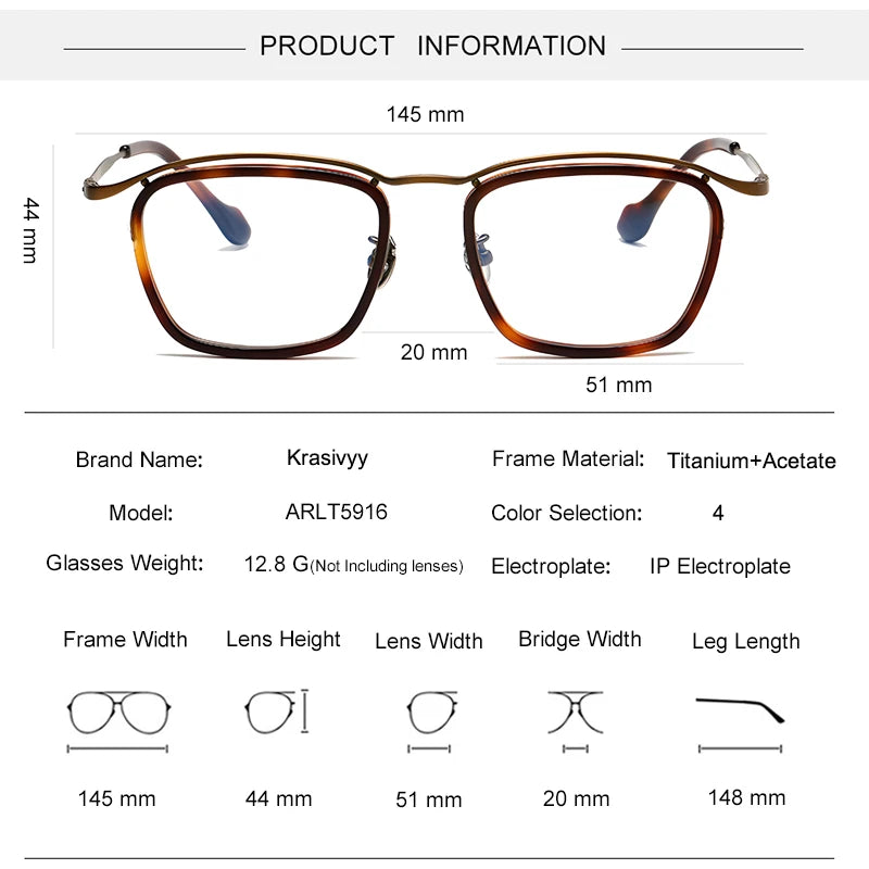 Krasivyy Unisex Full Rim Square Titanium Acetate Eyeglasses 45916 Full Rim Krasivyy