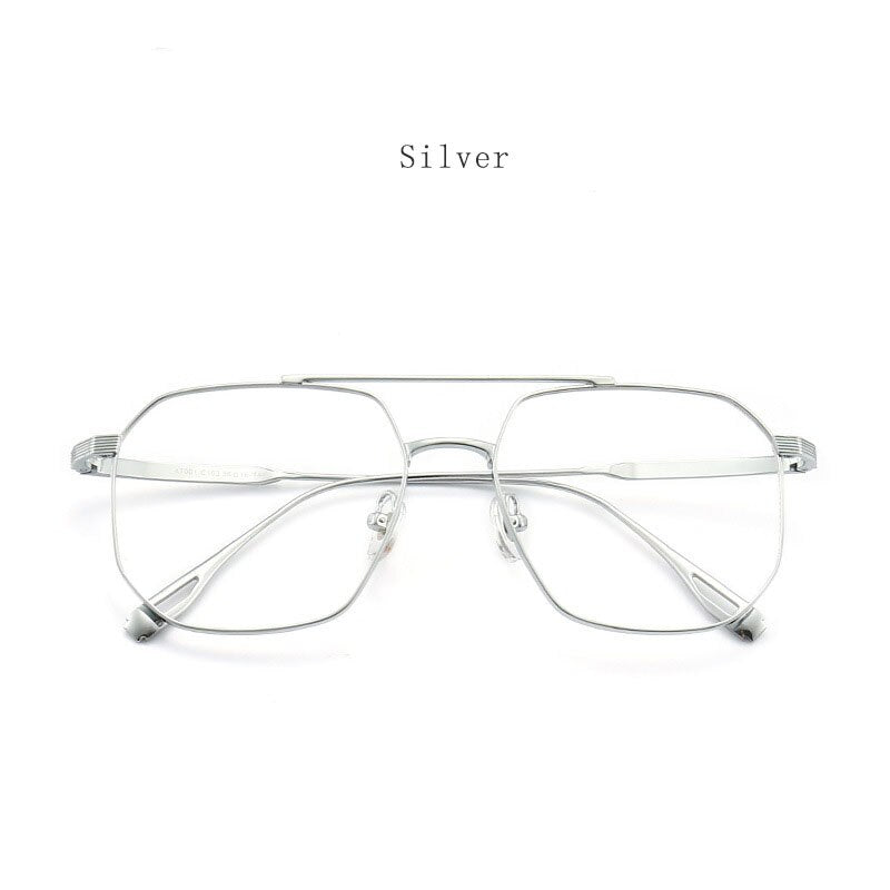 Hdcrafter Men's Full Rim Square Double Bridge Titanium Eyeglasses 47002 Full Rim Hdcrafter Eyeglasses Silver  