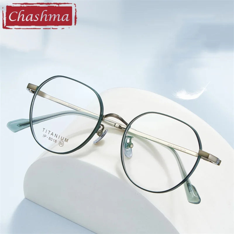 Chashma Ottica Unisex Full Rim Flat Top Round Titanium Eyeglasses 8018 Full Rim Chashma Ottica   