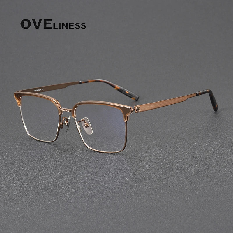 Oveliness Unisex Full Rim Square Titanium Acetate Eyeglasses 80985 Full Rim Oveliness tea bronze  