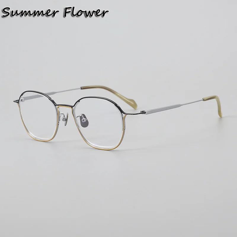 Summer Flower Unisex Full Rim Polygon Oval Titanium Eyeglasses 821004 Full Rim Summer Flower Black Yellow