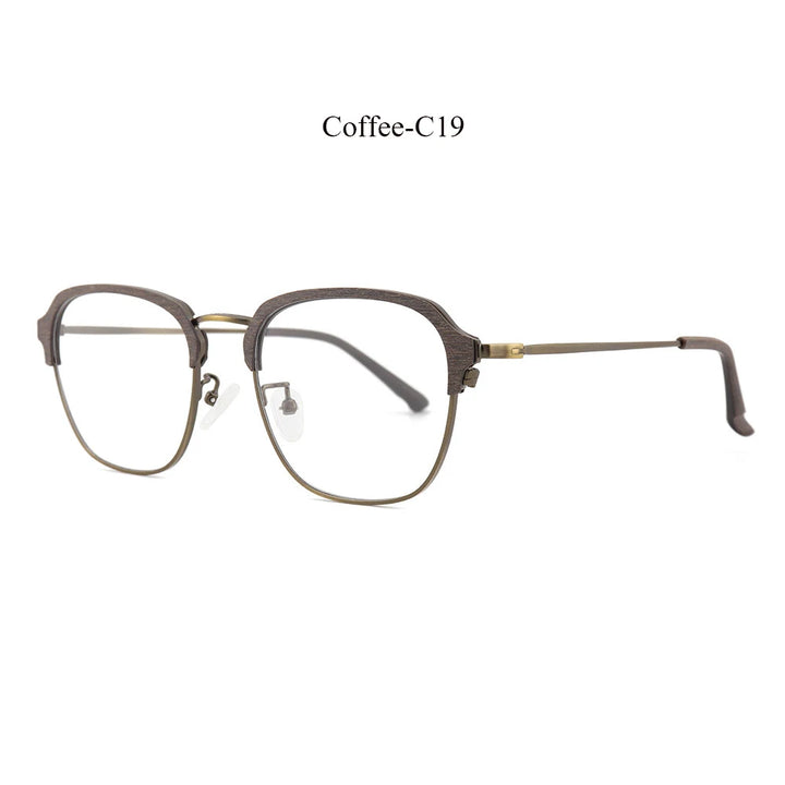 Hdcrafter Unisex Full Rim Square Wood Titanium Eyeglasses 81204