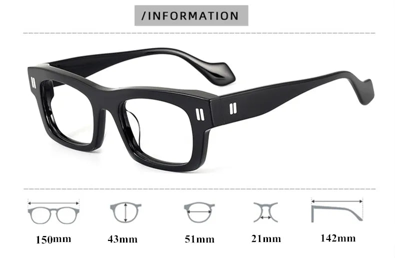 Black Mask Unisex Full Rim Square Acetate Eyeglasses L2037 Full Rim Black Mask   