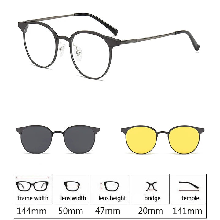 Hdcrafter Men's Full Rim Square Double Bridge Titanium Eyeglasses Clip On Sunglasses 275009