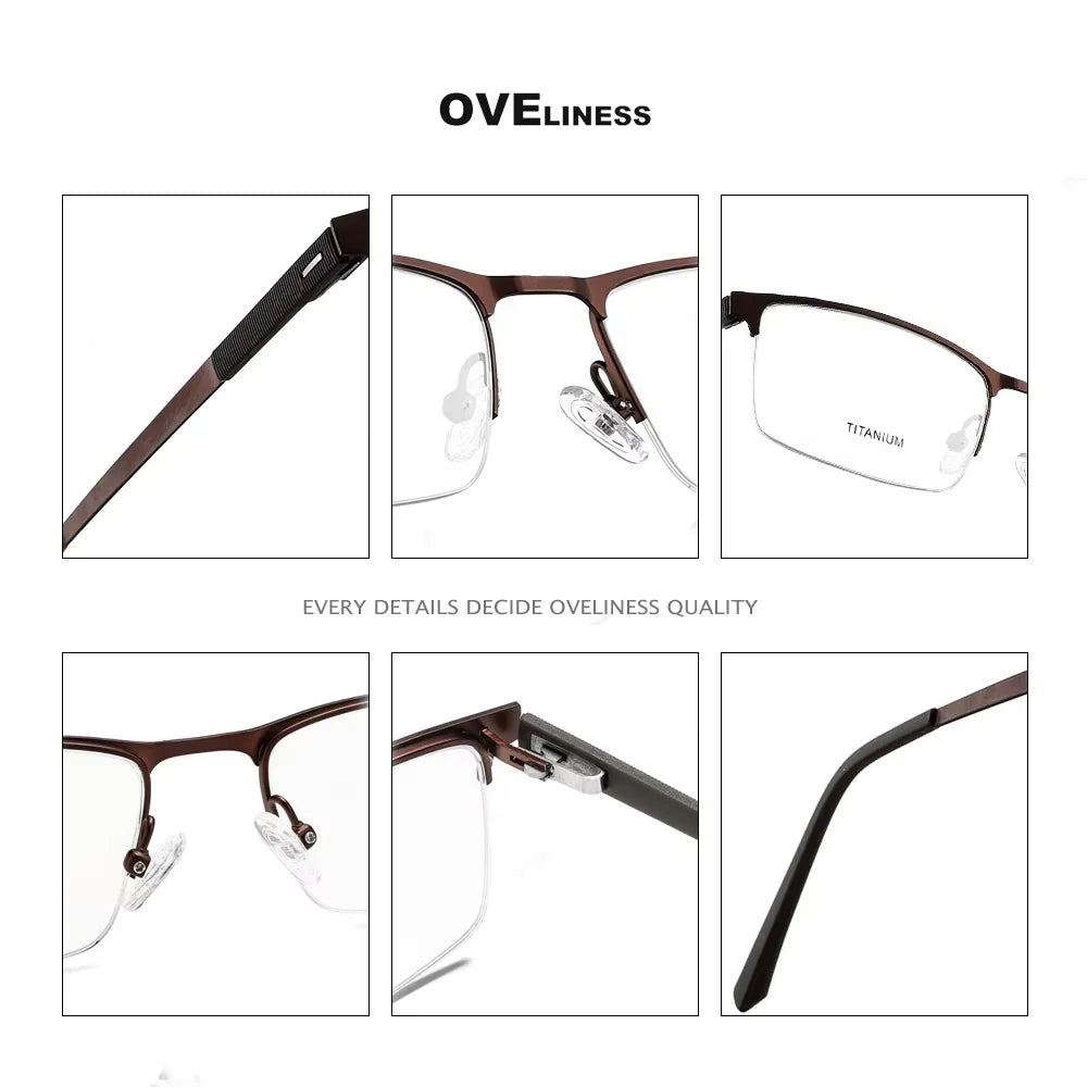 Oveliness Men's Semi Rim Square Titanium Alloy Eyeglasses 49860 Semi Rim Oveliness   