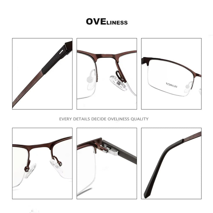 Oveliness Men's Semi Rim Square Titanium Alloy Eyeglasses 49860 Semi Rim Oveliness   