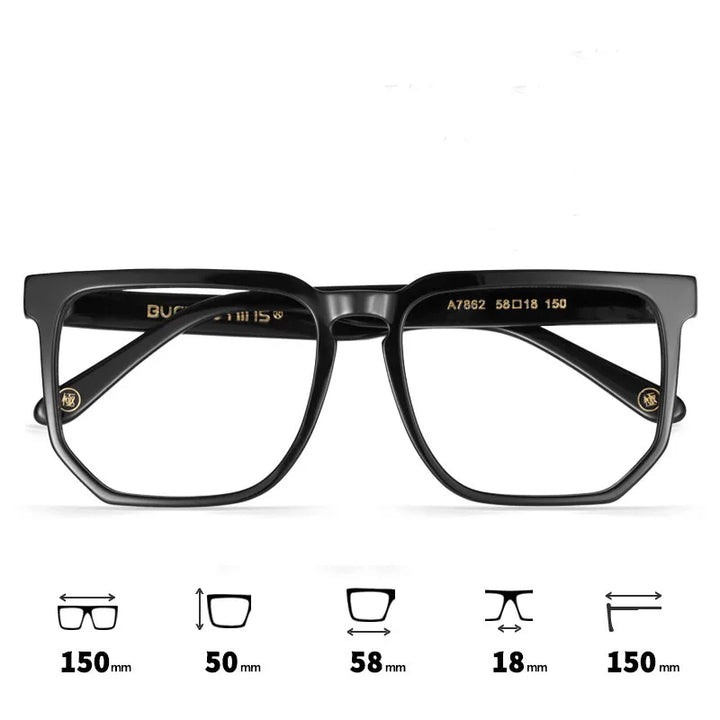 Hdcrafter Men's Full Rim Big Square Acetate Eyeglasses 76821 Full Rim Hdcrafter Eyeglasses Glossy-Black  