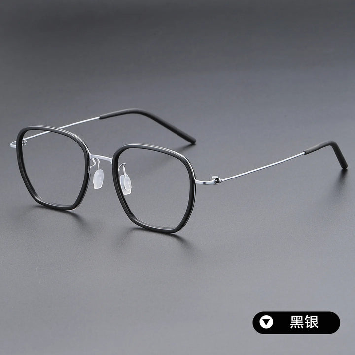 Bclear Unisex Full Rim Polygon Oval Acetate Titanium Eyeglasses 639852