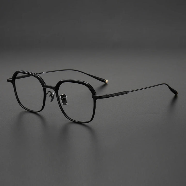 Muzz Men's Full Rim Flat Top Polygon Acetate Titanium Eyeglasses 14342