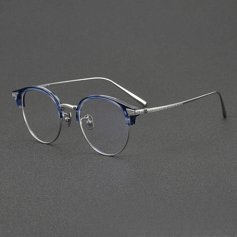 Black Mask Unisex Full Rim Round Titanium Acetate Eyeglasses 42029 Full Rim Black Mask Blue-Silver  