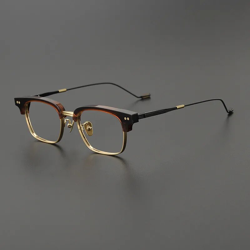 Gatenac Unisex Full Rim Square Titanium Acetate Eyeglasses Gxyj1129 Full Rim Gatenac Tortoiseshell Gold  