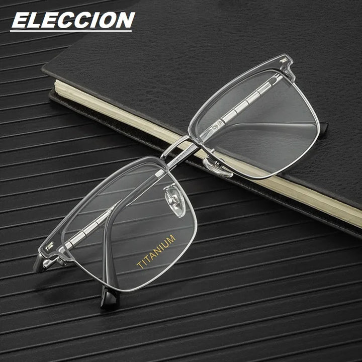 Eleccion Unisex Full Rim Square Acetate Titanium Eyeglasses 69839 Full Rim Eleccion