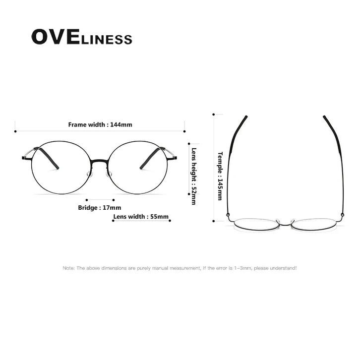 Oveliness Unisex Full Rim Round Screwless Titanium Eyeglasses 5516 Full Rim Oveliness   