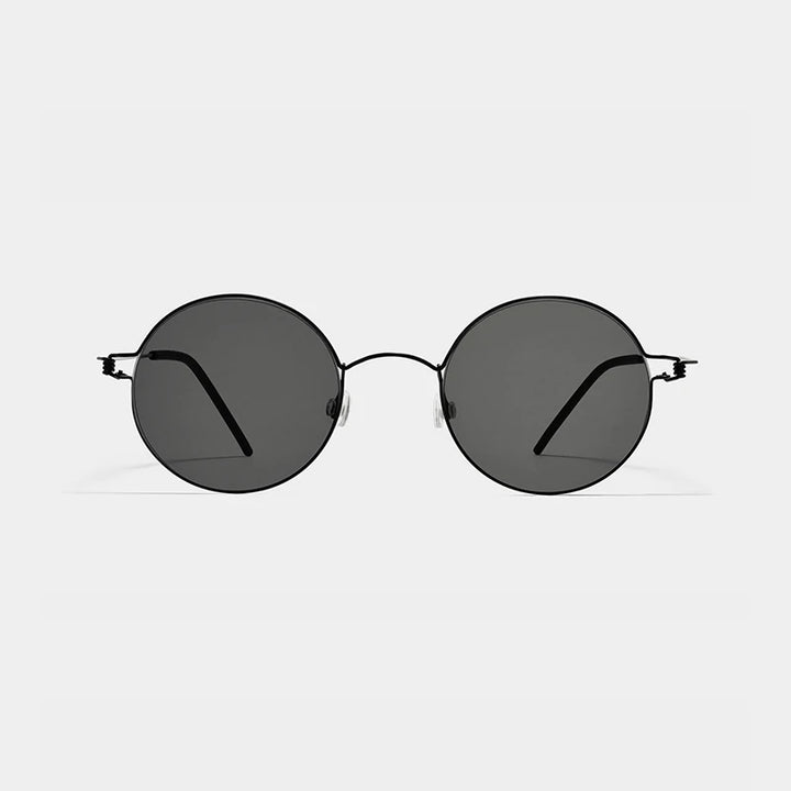 Black Mask Unisex Full Rim Round Screwless Titanium Sunglasses 28609 Sunglasses Black Mask Black-Gray As Shown 