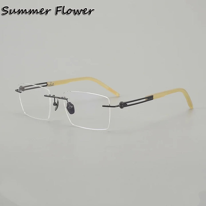 Summer Flower Men's Rimless Square Titanium Horn Tip Eyeglasses 611150