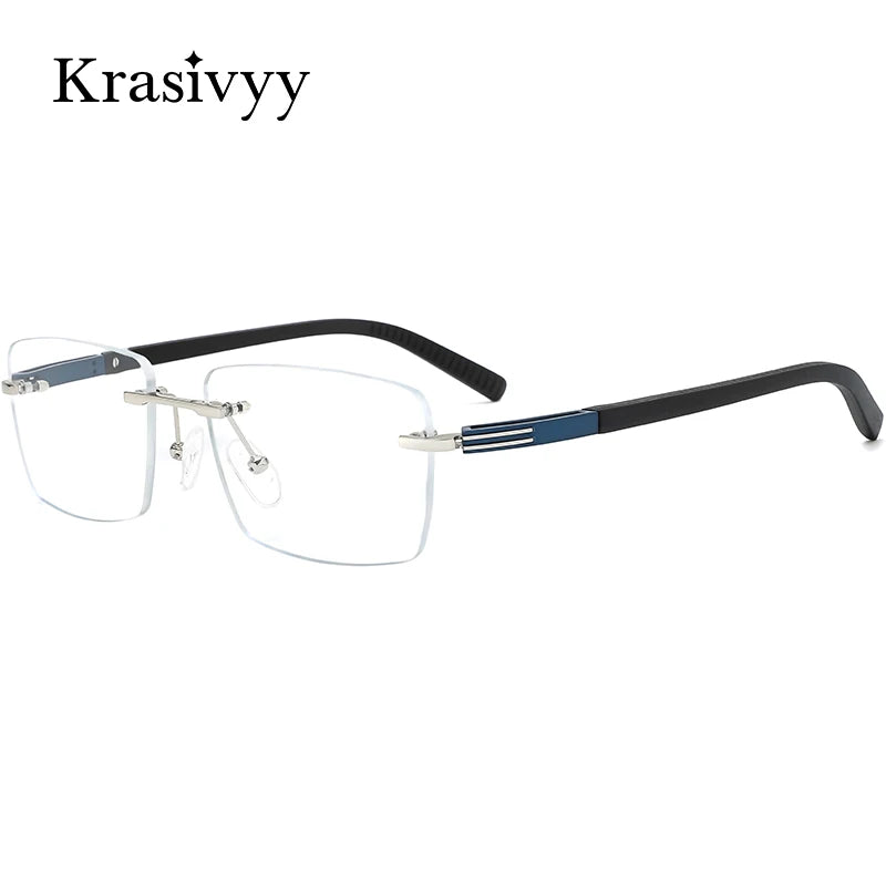 Krasivyy Men's Big Rimless Square Screwless Titanium Eyeglasses 25020 Rimless Krasivyy