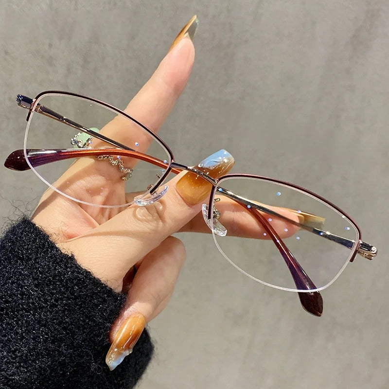 Momoja Women's Semi Rim Square Titanium Eyeglasses 23006