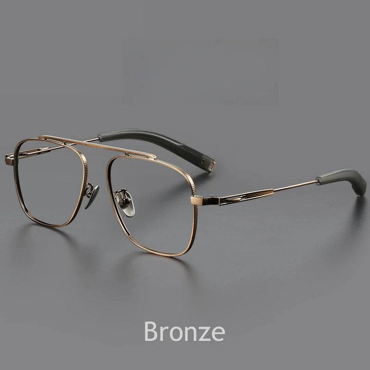 KatKani Men's Full Rim Double Bridge Square Titanium Eyeglasses 105 Full Rim KatKani Eyeglasses Bronze  