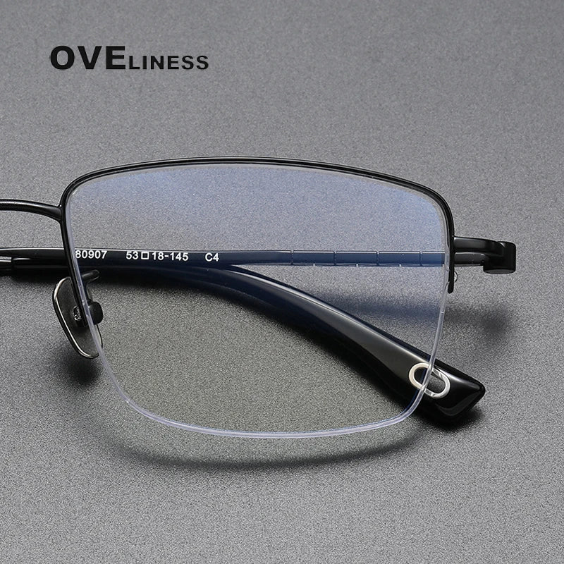 Oveliness Men's Semi Rim Square Titanium Eyeglasses  80907 Semi Rim Oveliness   