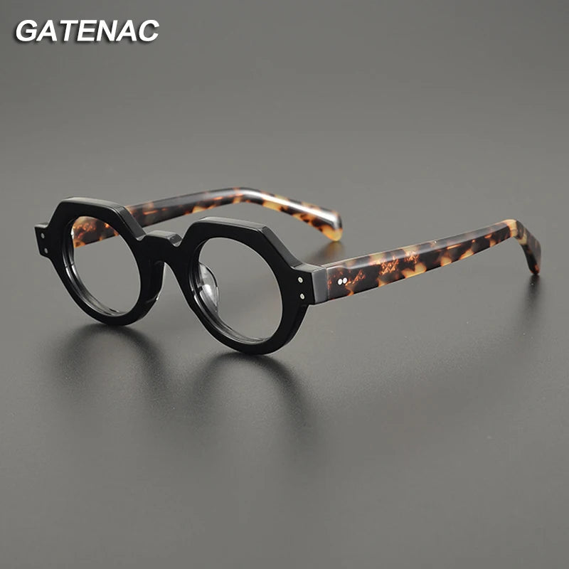 Gatenac Unisex Full Rim Flat Top Round Acetate Eyeglasses Gxyj1163 Full Rim Gatenac   