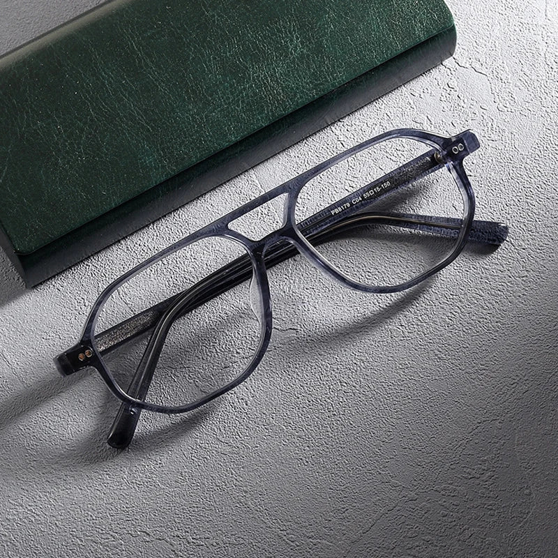 Gatenac Unisex Full Rim Flat Top Round Double Bridge Acetate Eyeglasses 1232 Full Rim Gatenac Stripe  