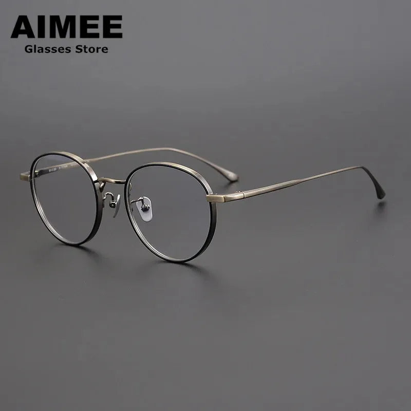 Aimee Unisex Full Rim Round Titanium Eyeglasses 7845 Full Rim Aimee Gun gery  