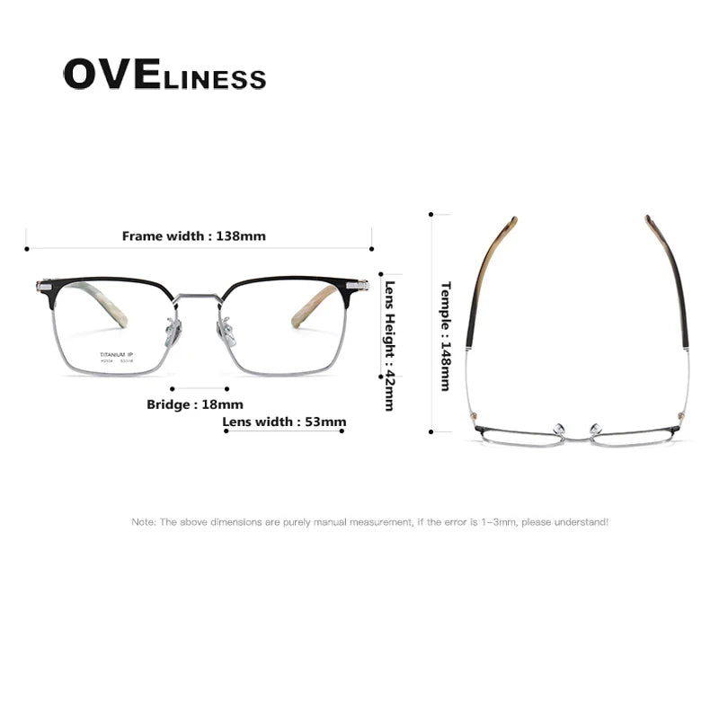 Oveliness Men's Full Rim Square Titanium Eyeglasses O2334 Full Rim Oveliness   