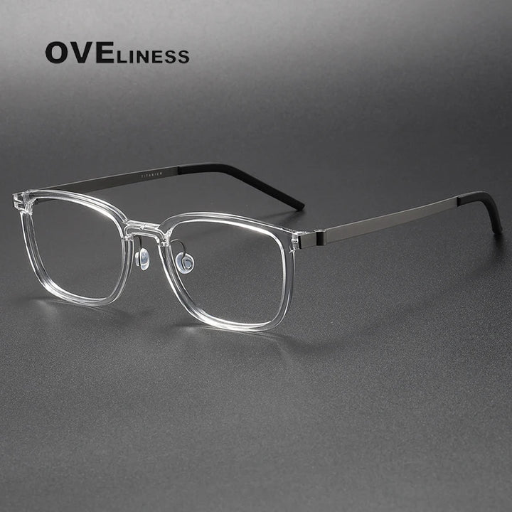 Oveliness Unisex Full Rim Square Acetate Titanium Eyeglasses 1852 Full Rim Oveliness transparent  