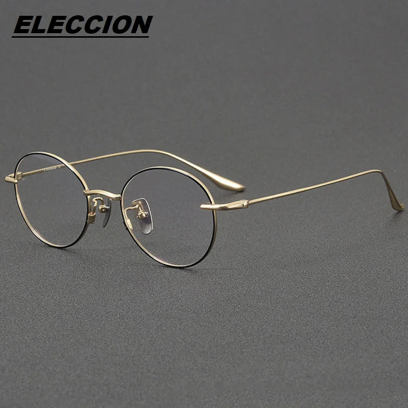 Eleccion Women's Full Rim Round Titanium Eyeglasses 24158 Full Rim Eleccion Black - Gold CHINA