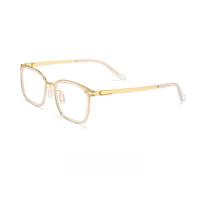 Yimaruili Unisex Full Rim Square Titanium Acetate Eyeglasses Y7910 Full Rim Yimaruili Eyeglasses Transparent Gold  