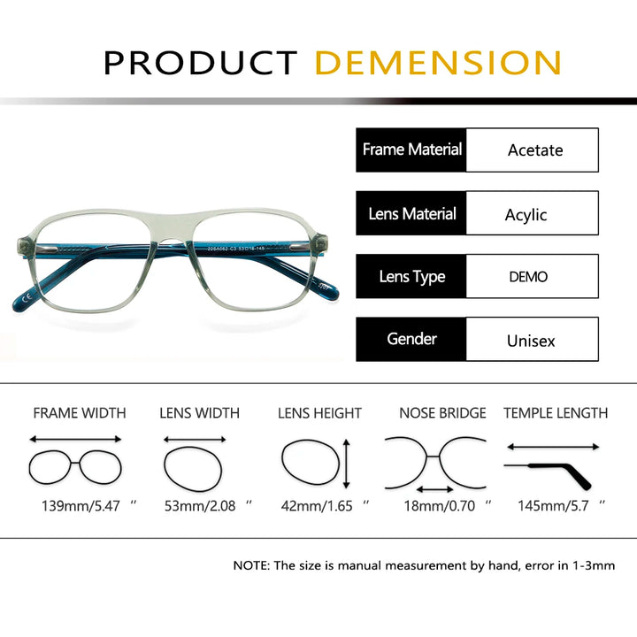 Esnbie Unisex Full Rim Square Oval Acetate Eyeglasses 220621