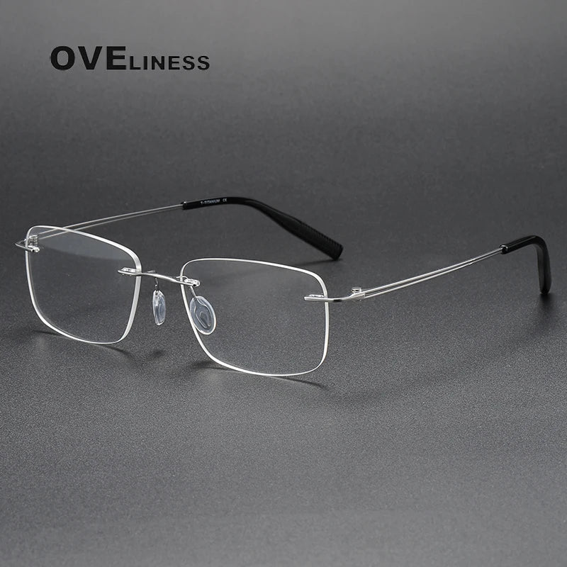 Oveliness Unisex Rimless Square Titanium Eyeglasses O80859 Rimless Oveliness silver  