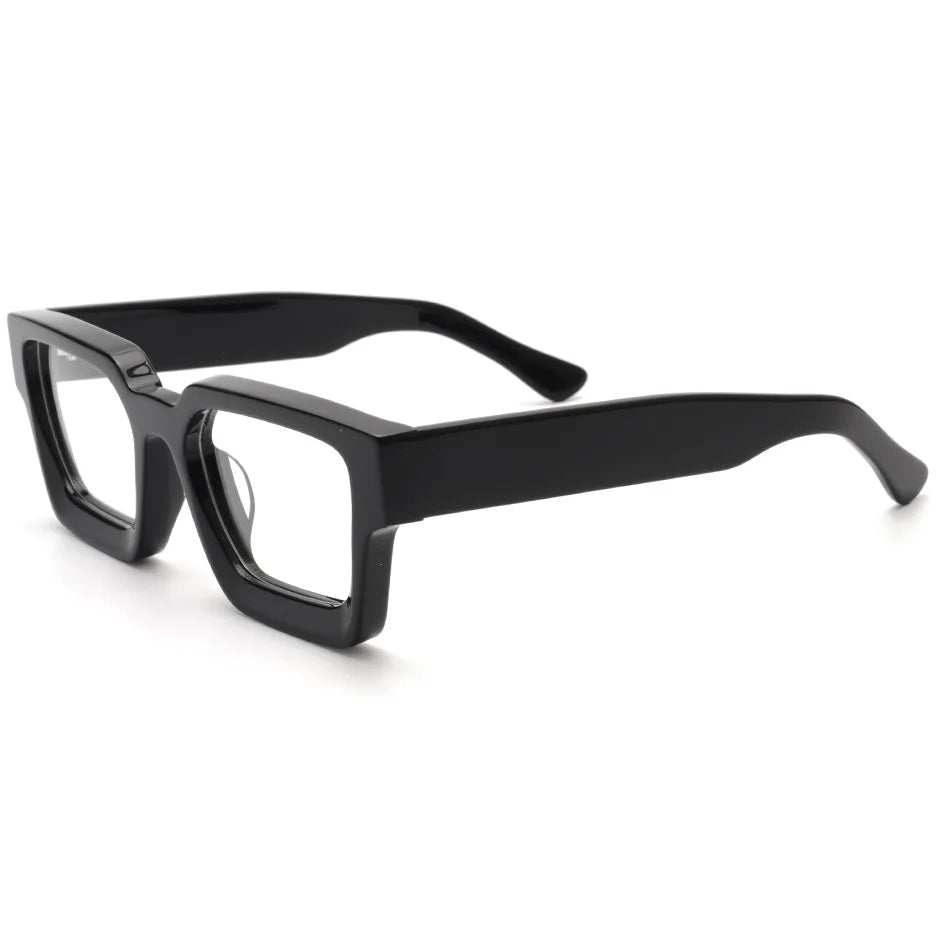 Brightzone Unisex Full Rim Square Thick Acetate Eyeglasses 5437 Full Rim Brightzone C1-bright Black  