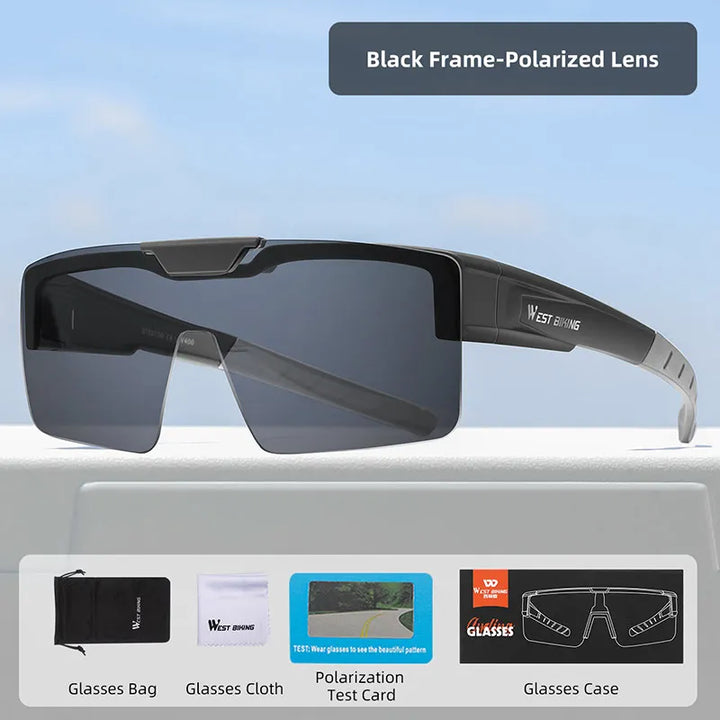 West Biking Unisex Semi Rim Square Flip Up Over Frame Polycarbonate Sunglasses 950703