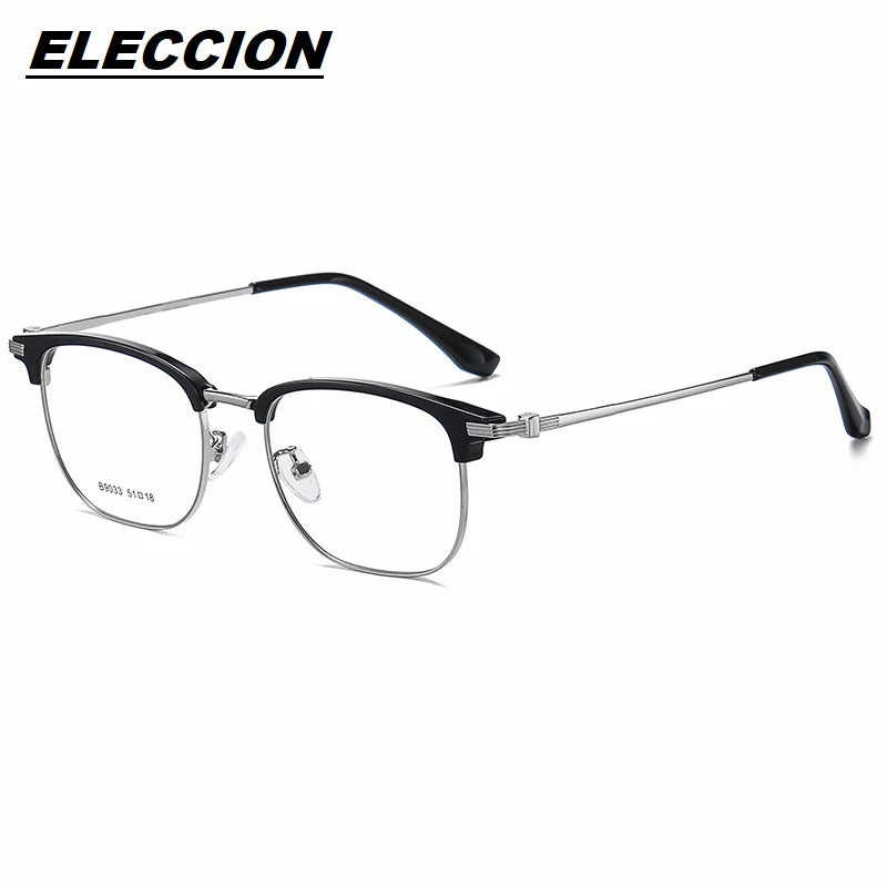 Eleccion Unisex Full Rim Square Tr 90 Alloy Eyeglasses 9033 Full Rim Eleccion Black - Silver CHINA